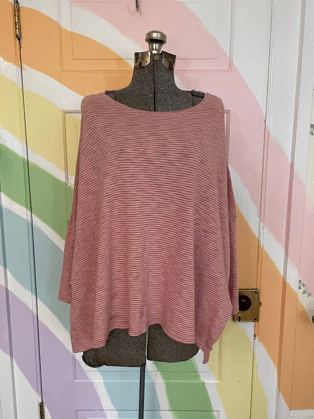 Mersea Catalina Slub Collection Oversized Tee Pink & Brick Stripe OS 💚🎀